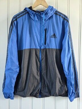 Adidas Nylon Windbreaker Running Jacket Blue Grey Mens Large